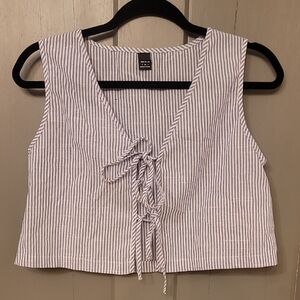 Cute Blue Striped Tie Front Vest